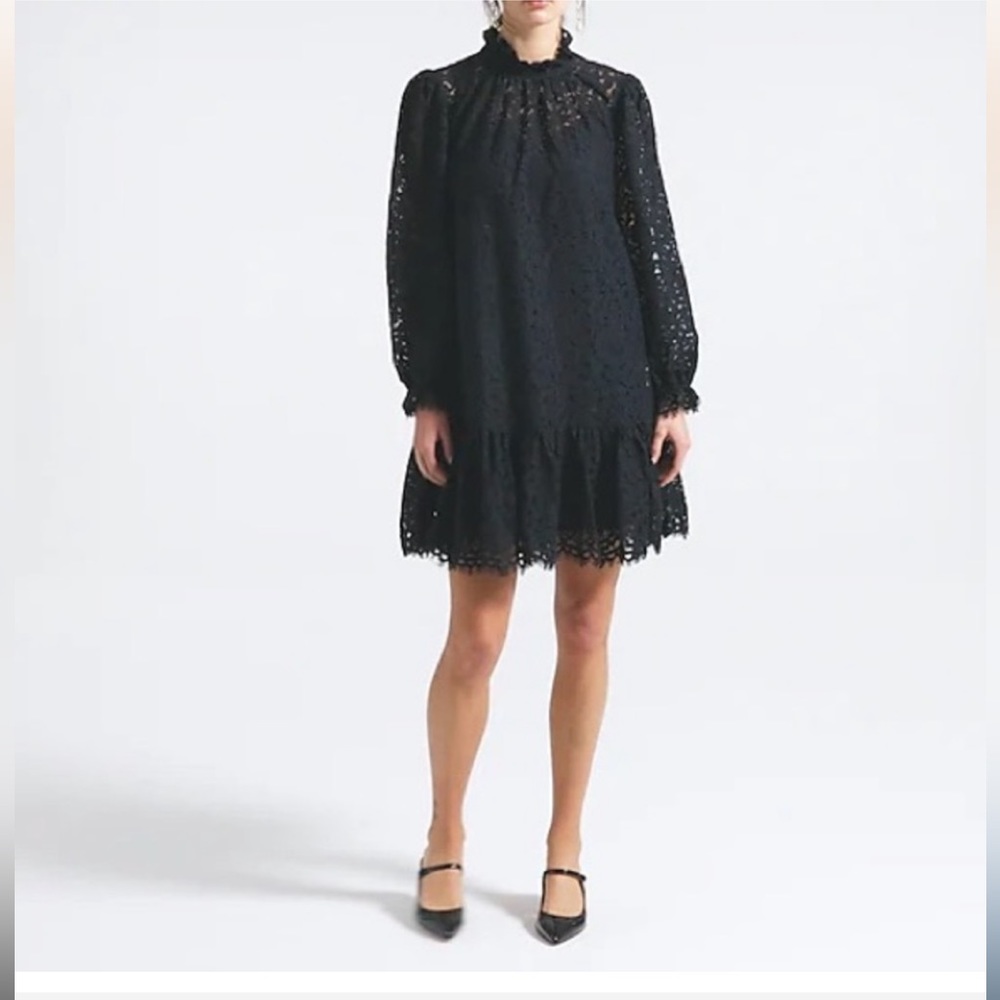 J. Crew Black Eyelet Long-Sleeve Shift Dress